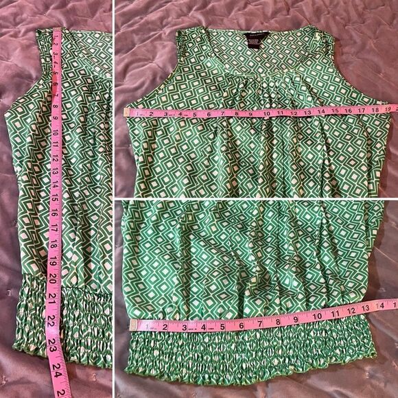 Jules & Leopold Geometric Satin Sleeveless Layering Top Smocked Waist Green S - Picture 9 of 9